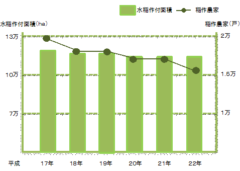 北海道の水稲作付面積と稲作農家