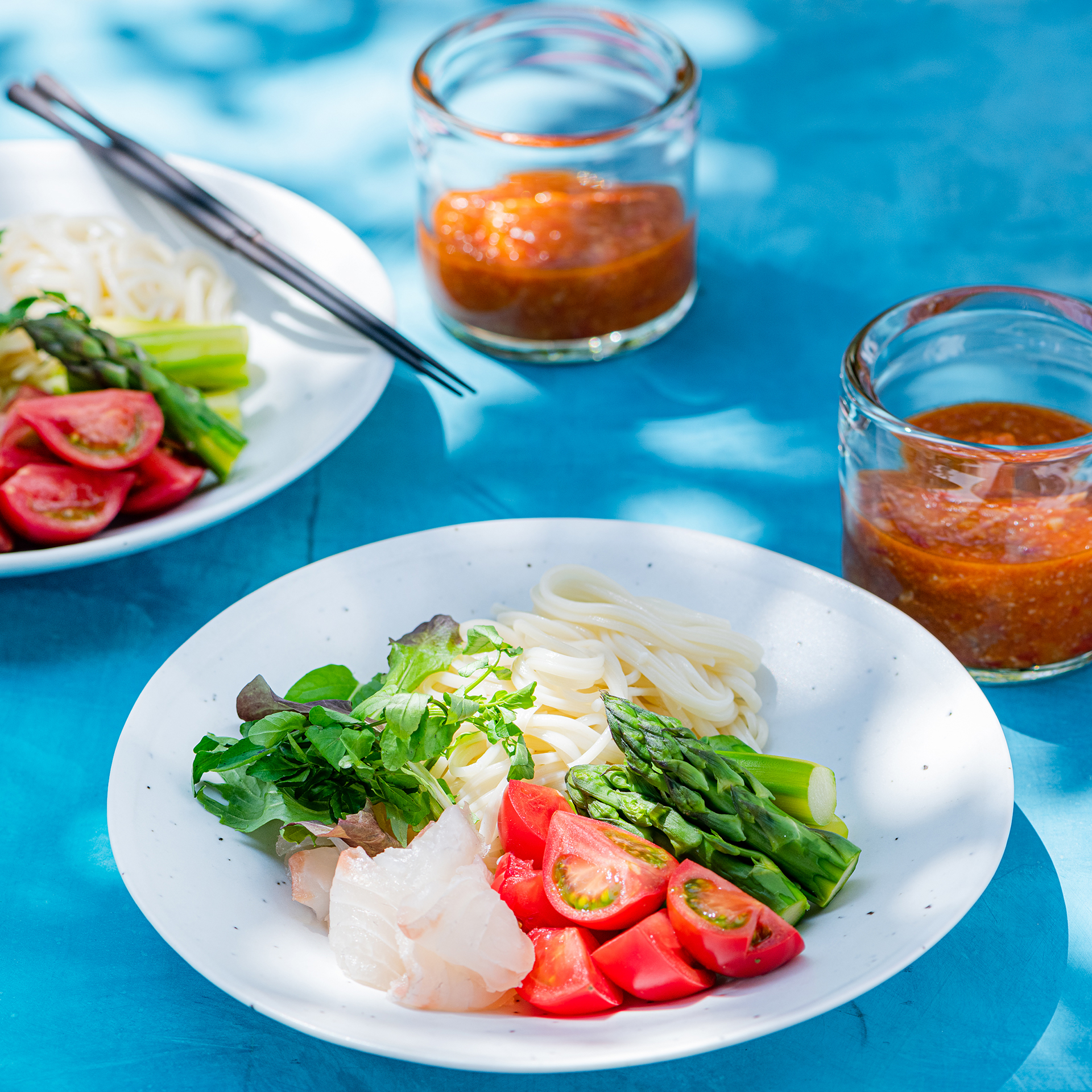 Green Web 赤と緑の元気野菜で 夏の麺料理をおしゃれに Vol トマトとアスパラのサラダつけ麺