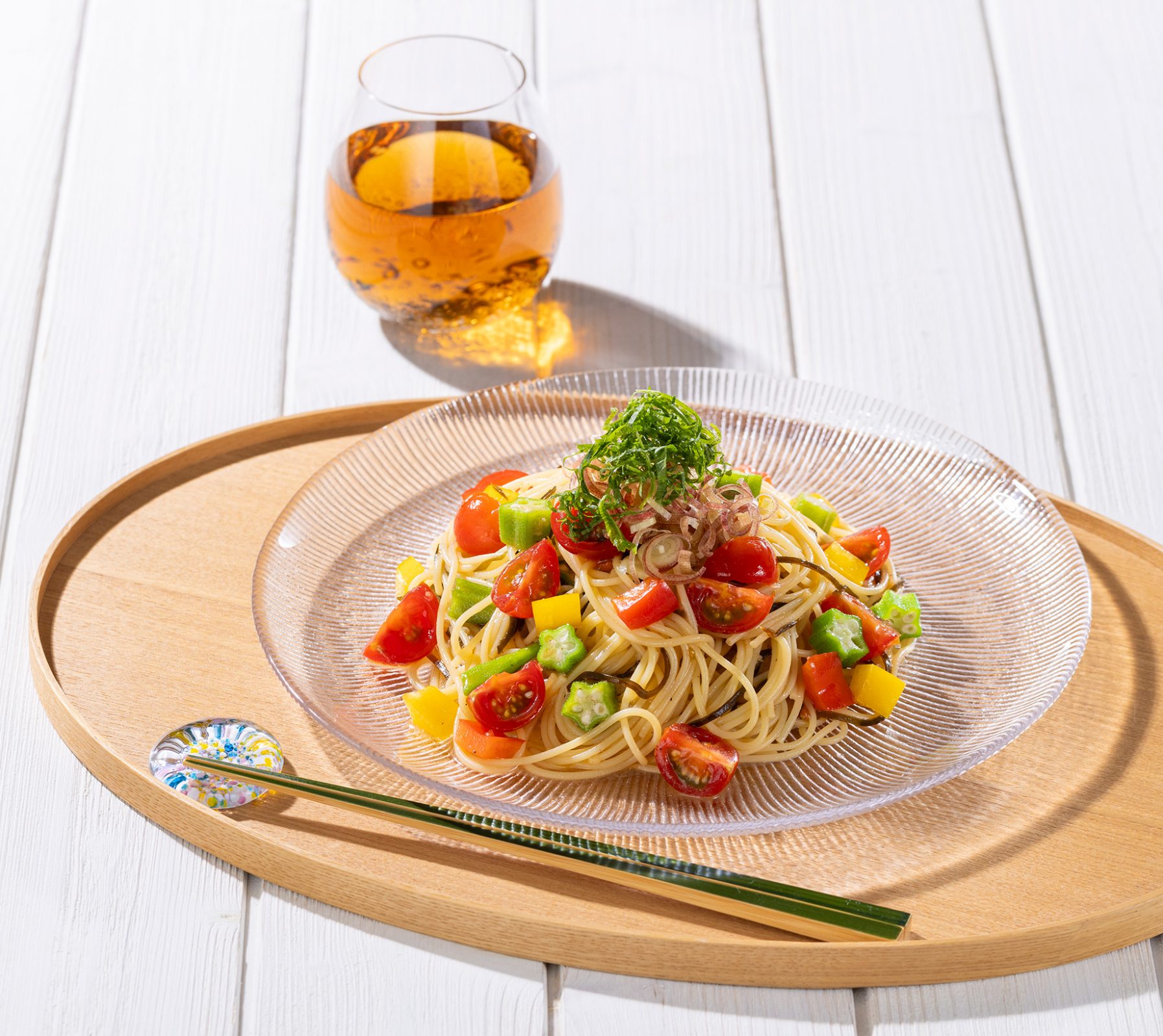 夏野菜の冷製パスタ 和風の味付けと薬味で、軽やかに
